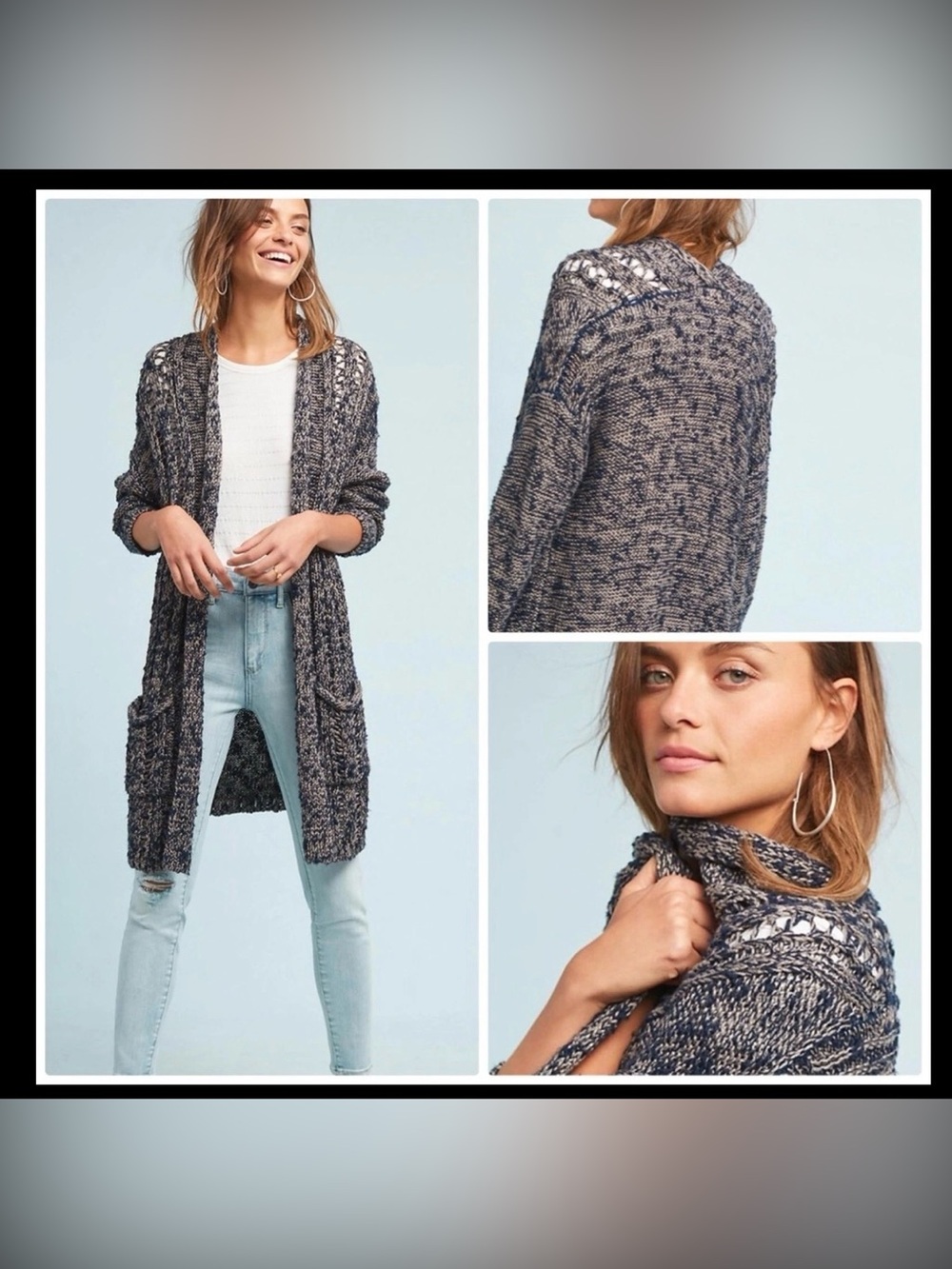Anthropology Akemi Kin Cardigan Size Small Alta Chunky Longline Navy Blue Marled